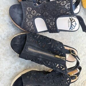 Black Lace and suede Women's wedge Sandals